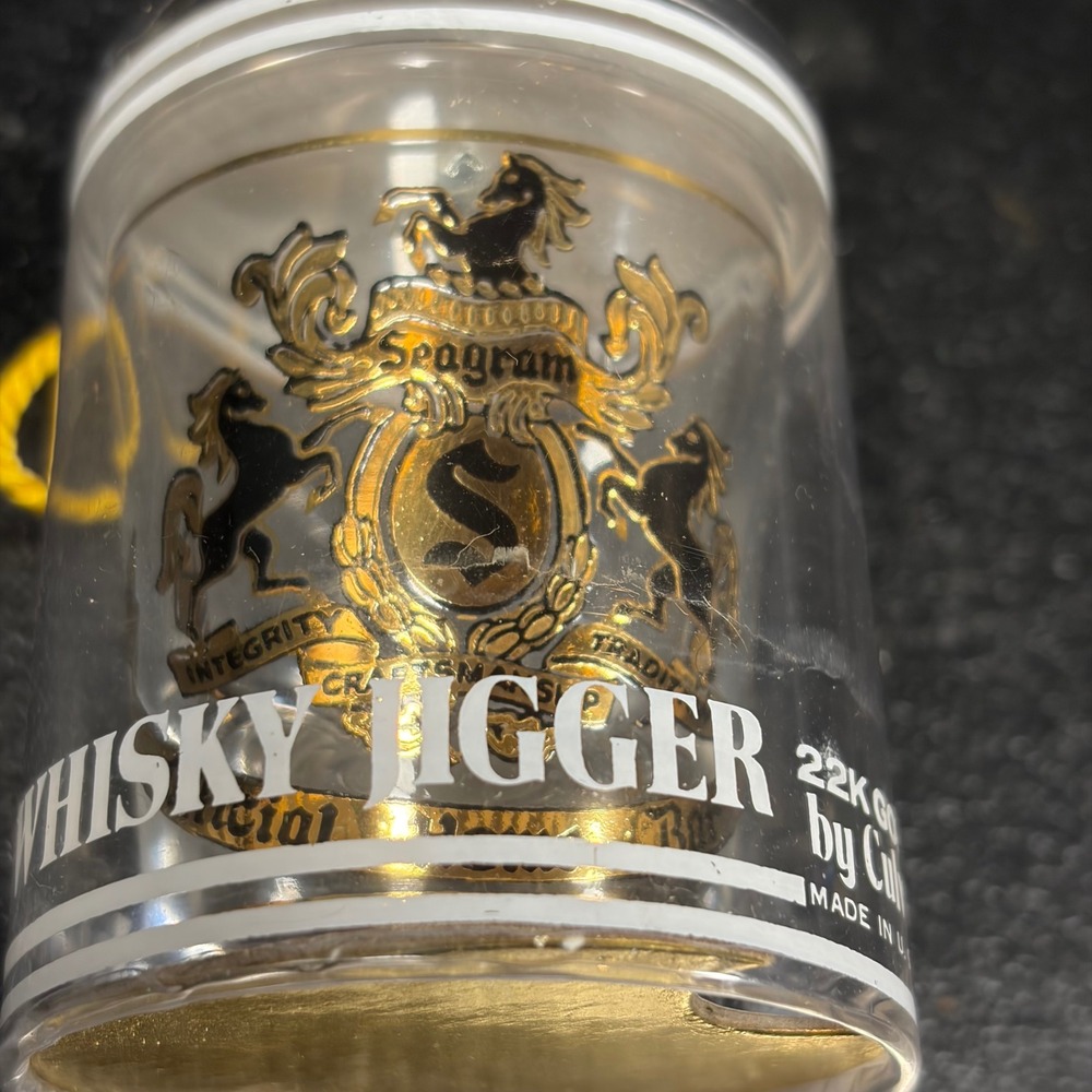 Culver Seagrams Whisky Jigger 22k Gold Glass Mid Century Barware in Case USA
